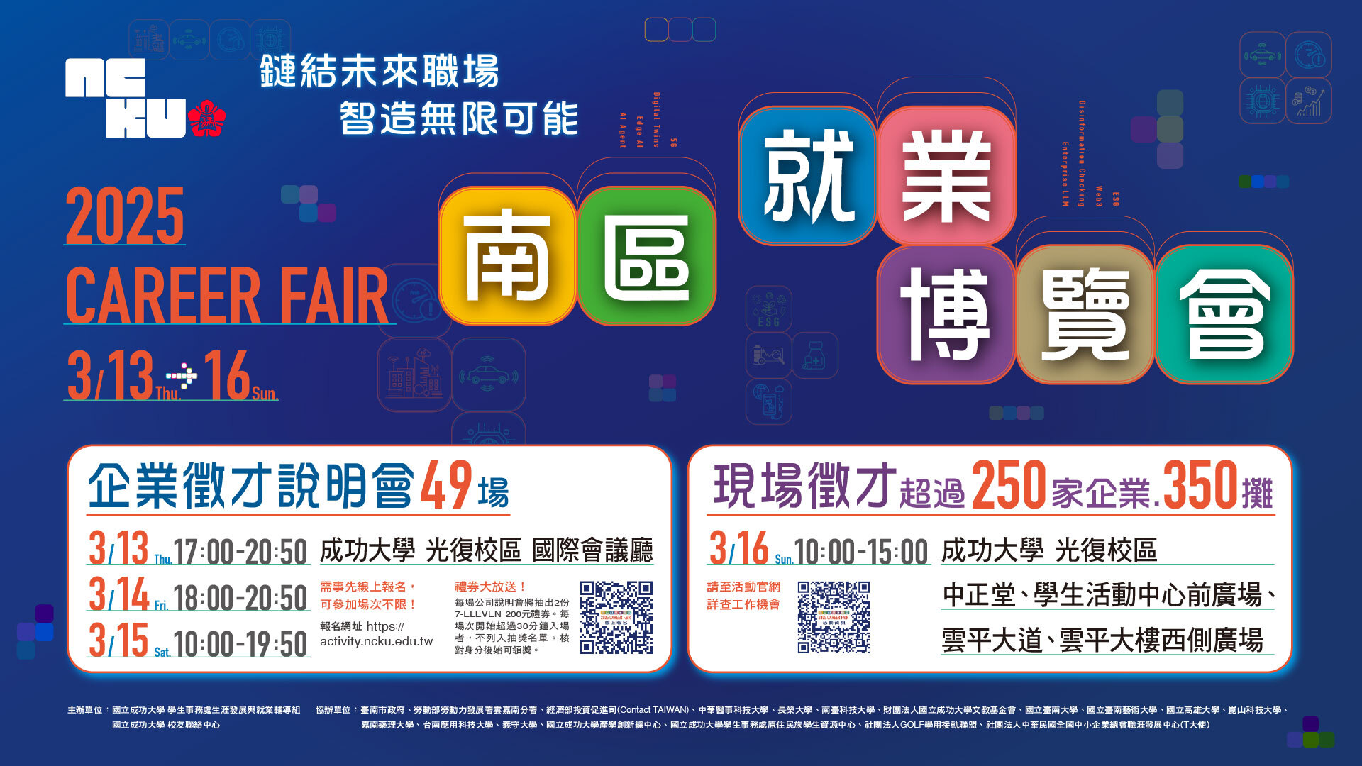 年度企業徵才重頭戲「2025 南區就業博覽會」3 月中旬於台南國立成功大學接連登場