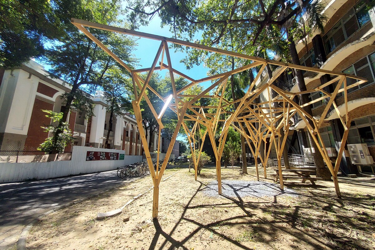 Interlace Forest, a Mechanical Arm Constructed Wooden Art, Becomes a Novel Landscape at NCKU.